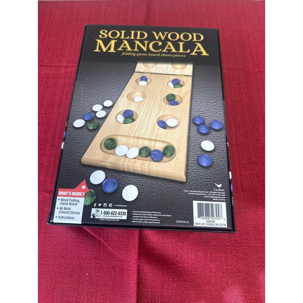 Cardinal Solid Wood Mancala Board Game Folding Wooden Game 48 Glass Stones - Picture 6 of 8